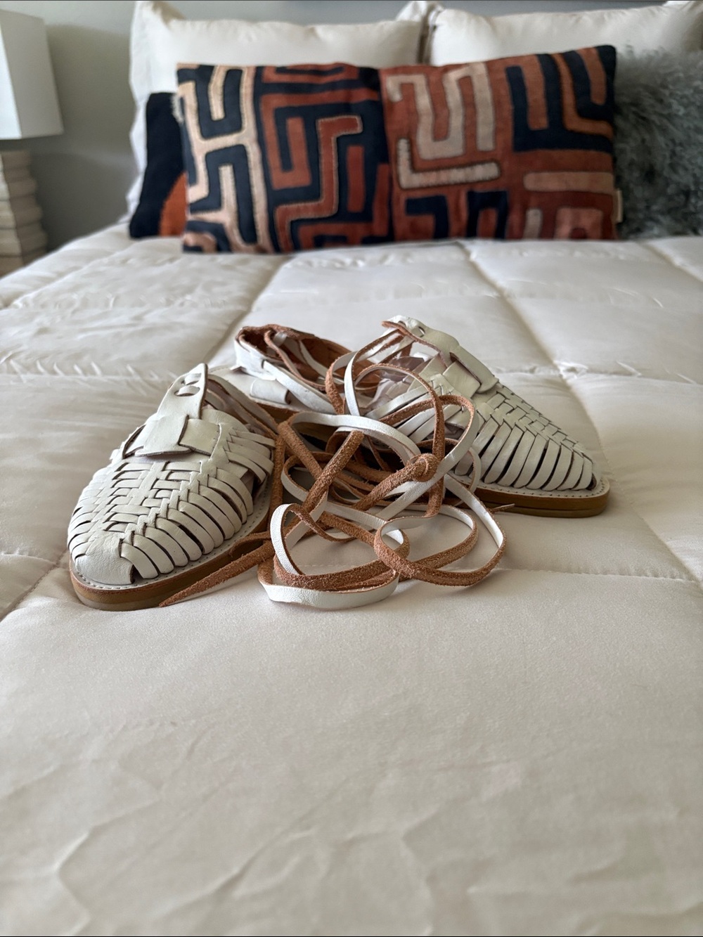 Madewell White Woven Leather Lace-Up Sandals